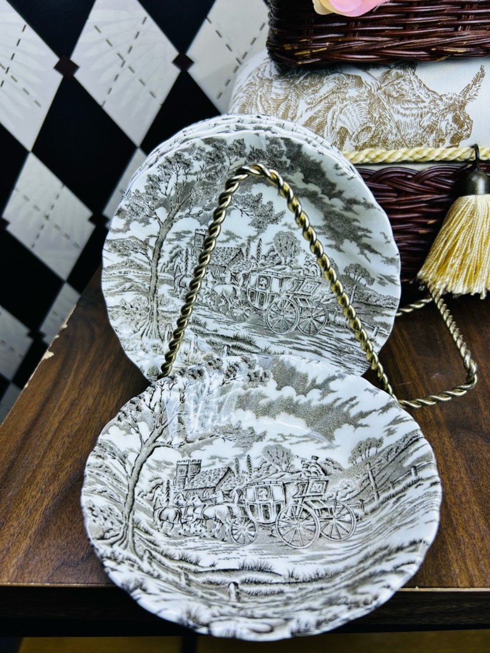 Vintage Bowls Set of 10 England Brown Transferware Royal Mail Ironstone